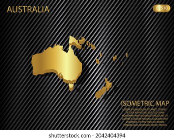 mapa isométrico oro de Australia sobre el fondo del concepto de innovación de deportes de tecnología del patrón de textura kevlar de carbono. para sitio web, infografía, ilustración vectorial banner EPS10