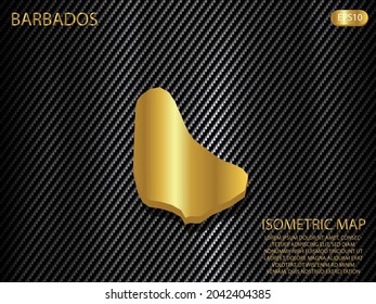 mapa isométrico oro de Barbados sobre el patrón de textura kevlar carbono fondo de concepto de innovación tecnológica deportiva. para sitio web, infografía, ilustración vectorial banner EPS10