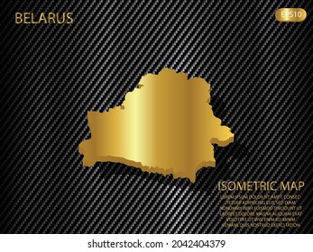 isometrische Karte Gold von Belarus auf Kohlenstoff kevlar Textur Muster Technologie Sport Innovation Konzept Hintergrund. für Website, Infografik, Banner, Vektorgrafik EPS10