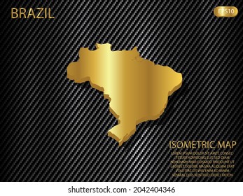 mapa isométrico oro de Brasil sobre el fondo del concepto de innovación de deportes de tecnología del patrón de textura kevlar de carbono. para sitio web, infografía, ilustración vectorial banner EPS10