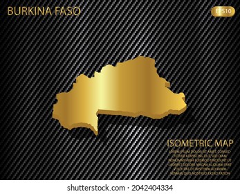 isometric map gold of Burkina Faso on carbon kevlar texture pattern tech sports innovation concept background. for website, infographic, banner vector illustration EPS10