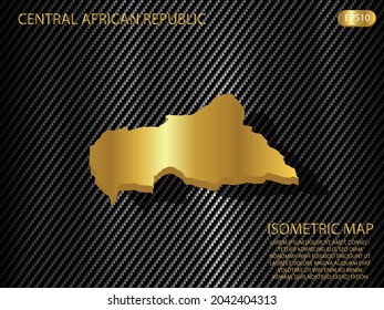 mapa isométrico oro de la República Centroafricana sobre el fondo del concepto de innovación deportiva tecnológica del patrón de textura kevlar de carbono. para sitio web, infografía, ilustración vectorial banner EPS10
