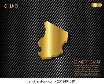 isometric map gold of Chad on carbon kevlar texture pattern tech sports innovation concept background. for website, infographic, banner vector illustration EPS10