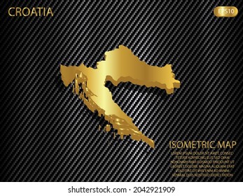 isometric map gold of Croatia on carbon kevlar texture pattern tech sports innovation concept background. for website, infographic, banner vector illustration EPS10