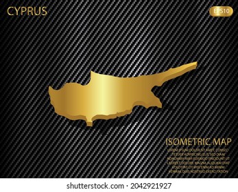 isometric map gold of Cyprus on carbon kevlar texture pattern tech sports innovation concept background. for website, infographic, banner vector illustration EPS10