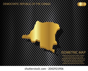 mapa isométrico oro de la República Democrática del Congo sobre el patrón de textura kevlar carbono fondo concepto de innovación tecnológica deportiva. para sitio web, infografía, ilustración vectorial banner EPS10