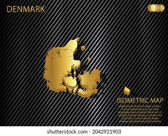mapa isométrico oro de Dinamarca sobre el fondo del concepto de innovación en deportes de tecnología del patrón de textura kevlar de carbono. para sitio web, infografía, ilustración vectorial banner EPS10
