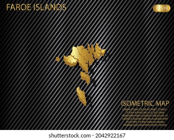mapa isométrico oro de las Islas Feroe sobre el fondo del concepto de innovación tecnológica en el patrón de textura kevlar de carbono. para sitio web, infografía, ilustración vectorial banner EPS10