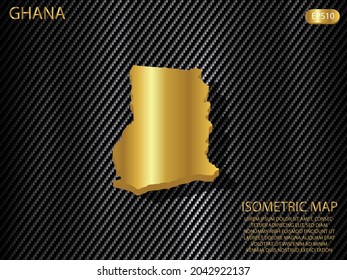 isometric map gold of Ghana on carbon kevlar texture pattern tech sports innovation concept background. for website, infographic, banner vector illustration EPS10