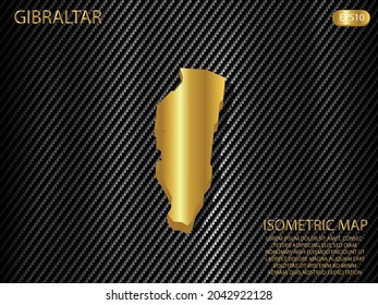 isometric map gold of Gibraltar on carbon kevlar texture pattern tech sports innovation concept background. for website, infographic, banner vector illustration EPS10