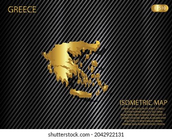 mapa isométrico oro de Grecia sobre el fondo del concepto de innovación en deportes tecnológicos del patrón de textura kevlar de carbono. para sitio web, infografía, ilustración vectorial banner EPS10