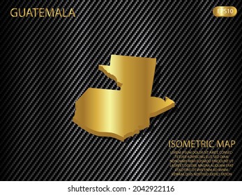 mapa isométrico oro de Guatemala sobre el fondo del concepto de innovación de deportes de tecnología del patrón de textura kevlar de carbono. para sitio web, infografía, ilustración vectorial banner EPS10
