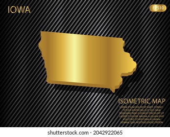 isometric map gold of Iowa on carbon kevlar texture pattern tech sports innovation concept background. for website, infographic, banner vector illustration EPS10