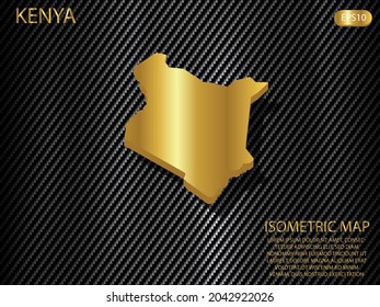 carte isométrique or du Kenya sur fond abstrait concept d'innovation sportive technologique motif de texture kevlar en carbone. pour le site web, l'infographie, l'illustration vectorielle de bannière EPS10