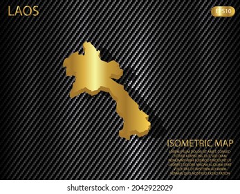 mapa isométrico oro de Laos sobre el fondo del concepto de innovación de deportes de tecnología del patrón de textura kevlar de carbono. para sitio web, infografía, ilustración vectorial banner EPS10