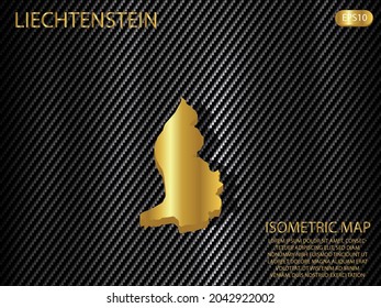 mapa isométrico oro de Liechtenstein sobre el fondo del concepto de innovación en deportes tecnológicos del patrón de textura kevlar de carbono. para sitio web, infografía, ilustración vectorial banner EPS10