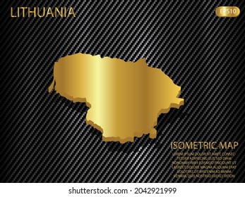 isometric map gold of Lithuania on carbon kevlar texture pattern tech sports innovation concept background. for website, infographic, banner vector illustration EPS10
