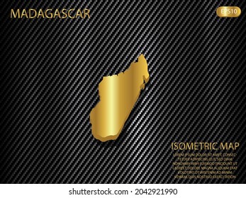 isometrische Karte Gold von Madagaskar auf Kohlenstoff kevlar Textur Muster Technologie Sport Innovation Konzept Hintergrund. für Website, Infografik, Banner, Vektorgrafik EPS10