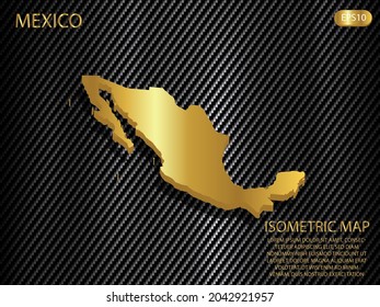 mapa isométrico oro de México sobre el fondo del concepto de innovación de deportes de tecnología del patrón de textura kevlar de carbono. para sitio web, infografía, ilustración vectorial banner EPS10