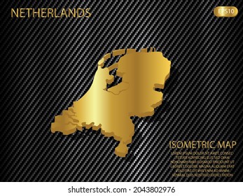 isometric map gold of Netherlands on carbon kevlar texture pattern tech sports innovation concept background. for website, infographic, banner vector illustration EPS10 