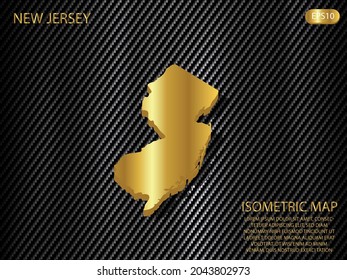 isometric map gold of New Jersey on carbon kevlar texture pattern tech sports innovation concept background. for website, infographic, banner vector illustration EPS10 