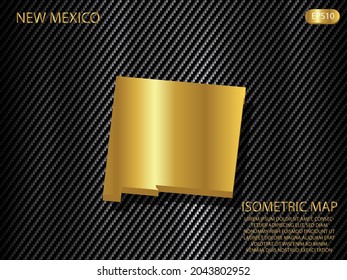 mapa isométrico oro de Nuevo México sobre el fondo del concepto de innovación deportiva tecnológica del patrón de textura kevlar de carbono. para sitio web, infografía, ilustración vectorial banner EPS10 
