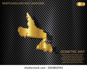 isometric map gold of Newfoundland and Labrador on carbon kevlar texture pattern tech sports innovation concept background. for website, infographic, banner vector illustration EPS10 