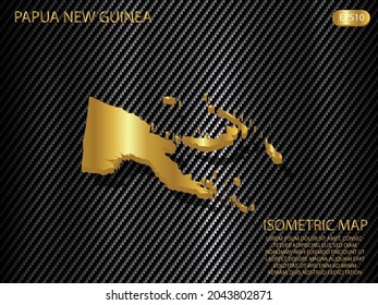 isometric map gold of Papua New Guinea on carbon kevlar texture pattern tech sports innovation concept background. for website, infographic, banner vector illustration EPS10 