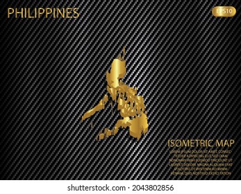 isometrische Karte Gold der Philippinen auf CO2-Kevlar Textur Muster Technologie Sport Innovation Konzept Hintergrund. für Website, Infografik, Banner, Vektorgrafik EPS10 
