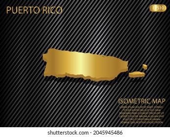 isometrische Karte Gold von Puerto Rico auf Kohlenstoff kevlar Textur Muster Technologie Sport Innovation Konzept Hintergrund. für Website, Infografik, Banner, Vektorgrafik EPS10 
