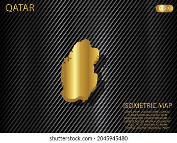 isometric map gold of Qatar on carbon kevlar texture pattern tech sports innovation concept background. for website, infographic, banner vector illustration EPS10 
