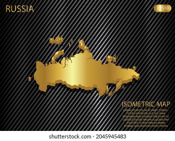 isometric map gold of Russia on carbon kevlar texture pattern tech sports innovation concept background. for website, infographic, banner vector illustration EPS10 
