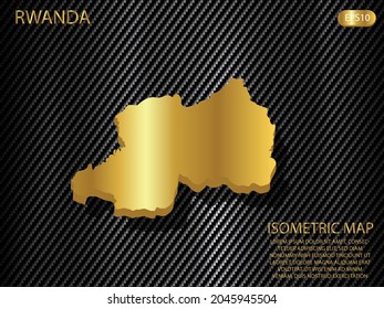 Isometric Map Gold Of Rwanda On Carbon Kevlar Texture Pattern Tech Sports Innovation Concept Background. For Website, Infographic, Banner Vector Illustration EPS10 
