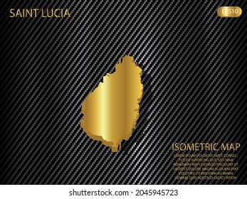 mapa isométrico oro de Santa Lucía sobre el fondo del concepto de innovación deportiva tecnológica del patrón de textura kevlar de carbono. para sitio web, infografía, ilustración vectorial banner EPS10 
