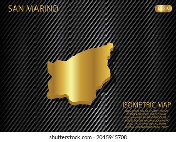 mapa isométrico oro de San Marino sobre el fondo del concepto de innovación de deportes de tecnología del patrón de textura kevlar de carbono. para sitio web, infografía, ilustración vectorial banner EPS10 
