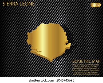 isometric map gold of Sierra Leone on carbon kevlar texture pattern tech sports innovation concept background. for website, infographic, banner vector illustration EPS10 
