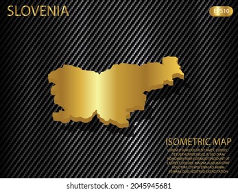 isometric map gold of Slovenia on carbon kevlar texture pattern tech sports innovation concept background. for website, infographic, banner vector illustration EPS10 
