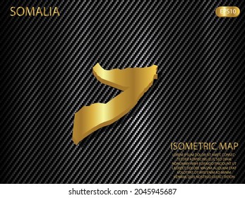 mapa isométrico oro de Somalia sobre el fondo del concepto de innovación en deportes tecnológicos del patrón de textura kevlar de carbono. para sitio web, infografía, ilustración vectorial banner EPS10 
