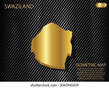 isometric map gold of Swaziland on carbon kevlar texture pattern tech sports innovation concept background. for website, infographic, banner vector illustration EPS10 
