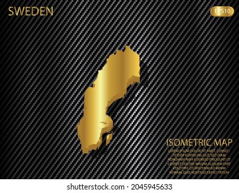 mapa isométrico oro de Suecia sobre el fondo del concepto de innovación de deportes de tecnología del patrón de textura kevlar de carbono. para sitio web, infografía, ilustración vectorial banner EPS10 
