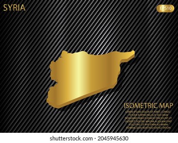 mapa isométrico oro de Siria sobre el patrón de textura kevlar carbono fondo de concepto de innovación deportiva tecnológica. para sitio web, infografía, ilustración vectorial banner EPS10 
