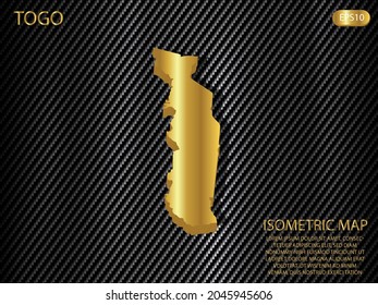 mapa isométrico oro de Togo sobre el patrón de textura kevlar de carbono fondo de concepto de innovación tecnológica deportiva. para sitio web, infografía, ilustración vectorial banner EPS10 
