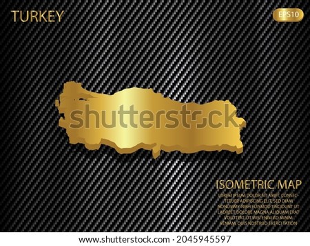 isometric map gold of Turkey on carbon kevlar texture pattern tech sports innovation concept background. for website, infographic, banner vector illustration EPS10 
