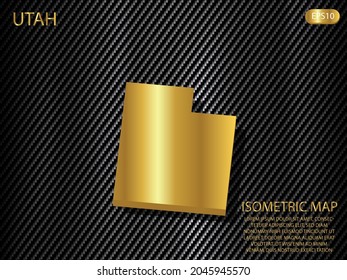 isometrische Karte Gold von Utah auf Kohlenstoff kevlar Textur Muster Technologie Sport Innovation Konzept Hintergrund. für Website, Infografik, Banner, Vektorgrafik EPS10 
