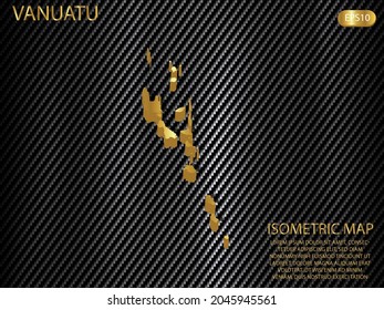 isometric map gold of Vanuatu on carbon kevlar texture pattern tech sports innovation concept background. for website, infographic, banner vector illustration EPS10 
