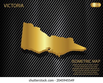 isometric map gold of Victoria on carbon kevlar texture pattern tech sports innovation concept background. for website, infographic, banner vector illustration EPS10 
