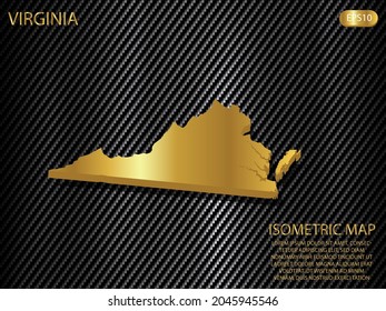 isometric map gold of Virginia on carbon kevlar texture pattern tech sports innovation concept background. for website, infographic, banner vector illustration EPS10 
