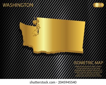 isometric map gold of Washington on carbon kevlar texture pattern tech sports innovation concept background. for website, infographic, banner vector illustration EPS10 
