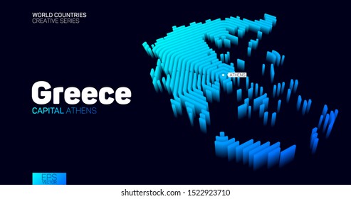 Isometric map of Greece with blue hexagon lines