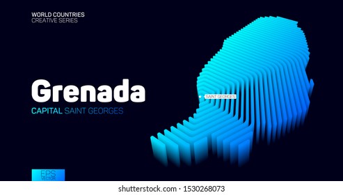 Isometric map of Grenada with blue hexagon lines